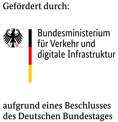 Logo: Gefördert durch: Bundesministerium für Verkehr und digitale Infrastruktur (BMVI) aufgrund eines Beschlusses des Deutschen Bundestages