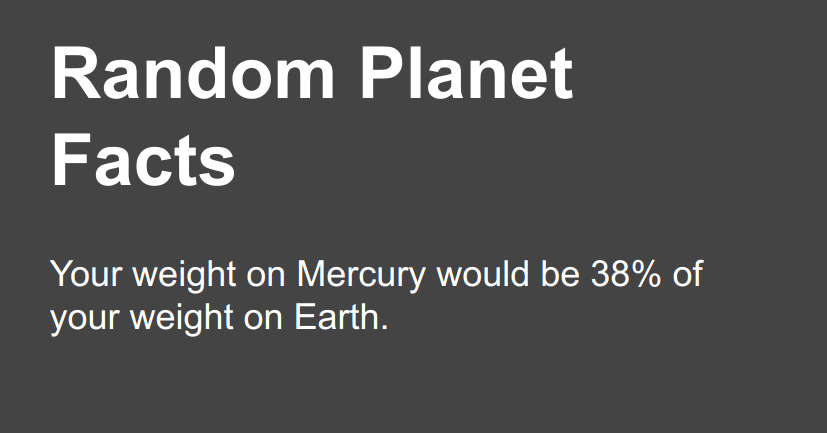 Screenshot der Anwendung "Random Planet Facts".