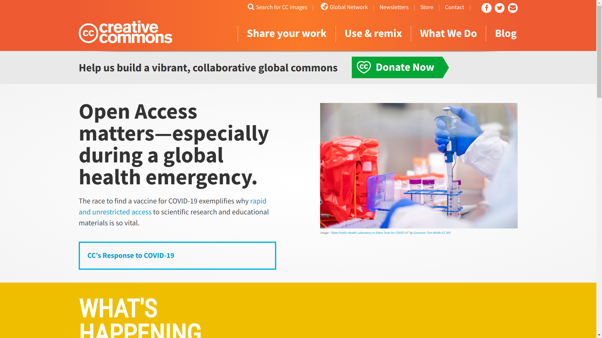 Screenshot der Homepage von Creative Commons (28.09.2021)