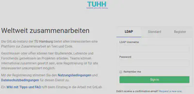 Mit einem TUHH-Account können Sie sich per LDAP bei GitLab anmelden.