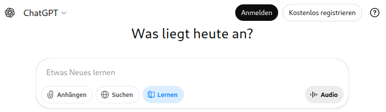 Aktivierter Lernmodus in ChatGPT. Screenshot vom 28.11.2025, unangemeldet