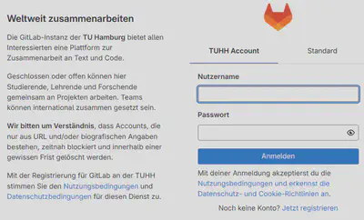 Mit einem TUHH-Account können Sie sich per LDAP bei GitLab anmelden.