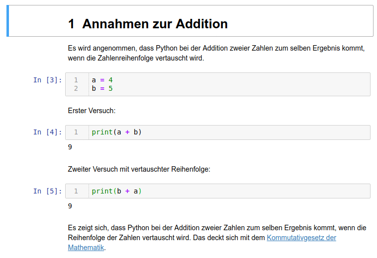 Ausschnitt aus einem Jupyter Notebook, das die Kombination von Code- und Textzellen zeigt. Quelle: eigene Darstellung