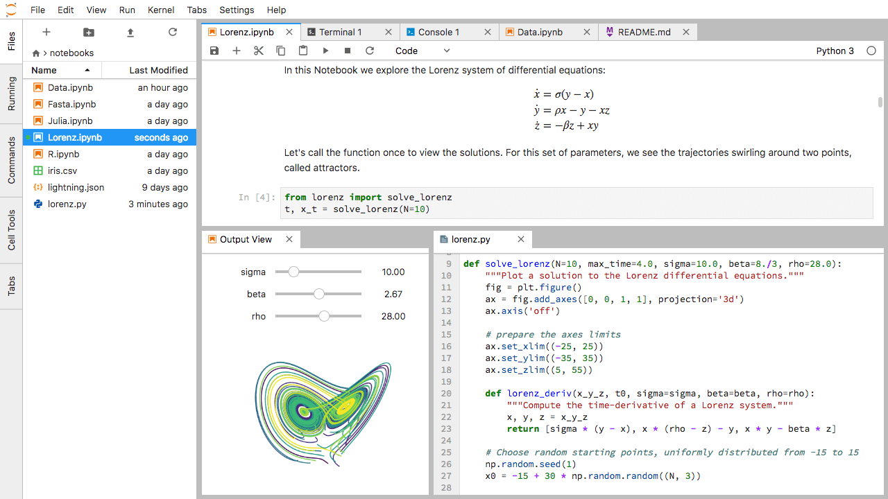 Screenshot JupyterLab. Quelle: https://jupyterlab.readthedocs.io/en/latest/